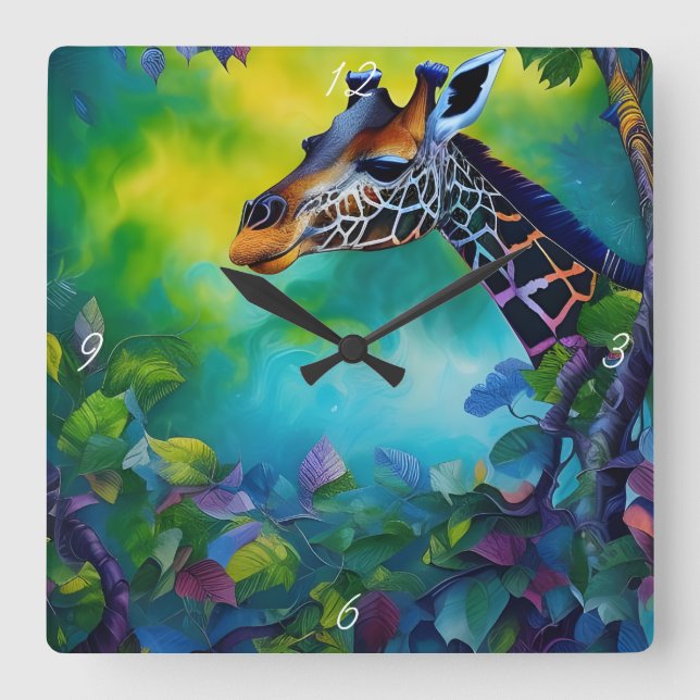 Giraffe in the trees II Square Wall Clock (Front)
