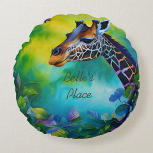 Giraffe in the trees round cushion