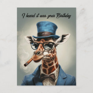 Giraffe in top hat and jacket Happy birthday Postcard
