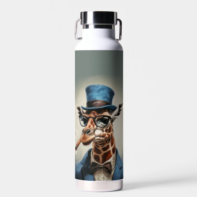 Giraffe in top hat and jacket water bottle (Front)
