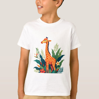 Giraffe in Tropical Jungle – Vibrant Animal Art T-Shirt