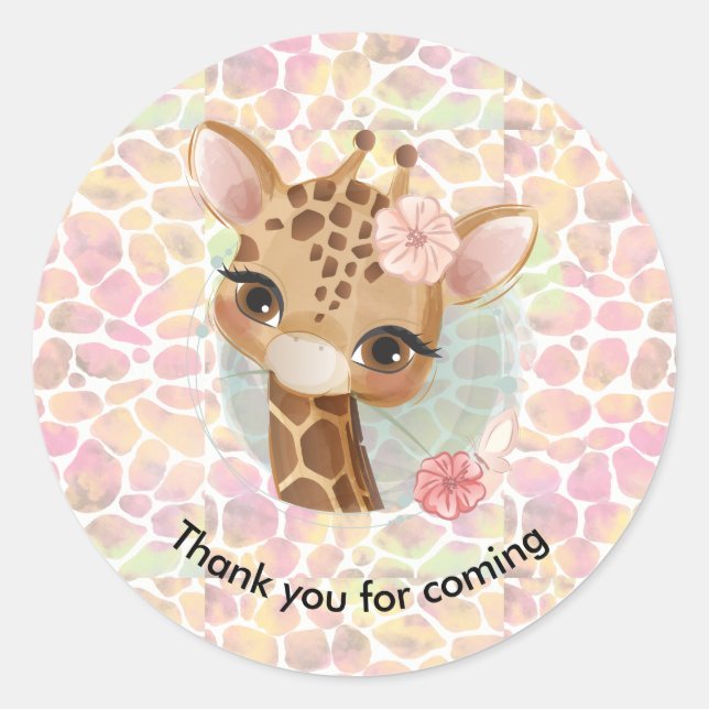 Giraffe in watercolor Birthday party Classic Round Sticker (Front)