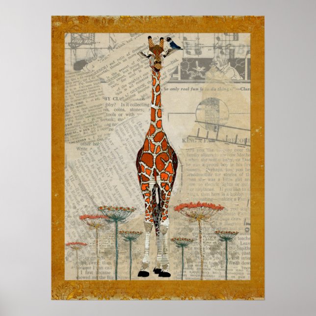 GIRAFFE & INDIGO BIRD Art Poster (Front)
