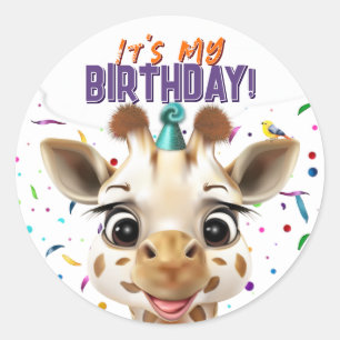 Giraffe It's My Birthday Classic Round Sticker