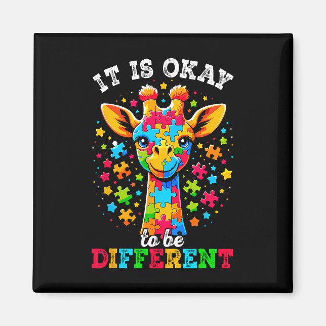 Giraffe It's Ok To Be Different Autism Awareness  Magnet (Front)