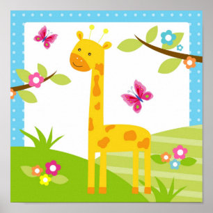 Giraffe Jungle Animal Nursery Wall Art Print