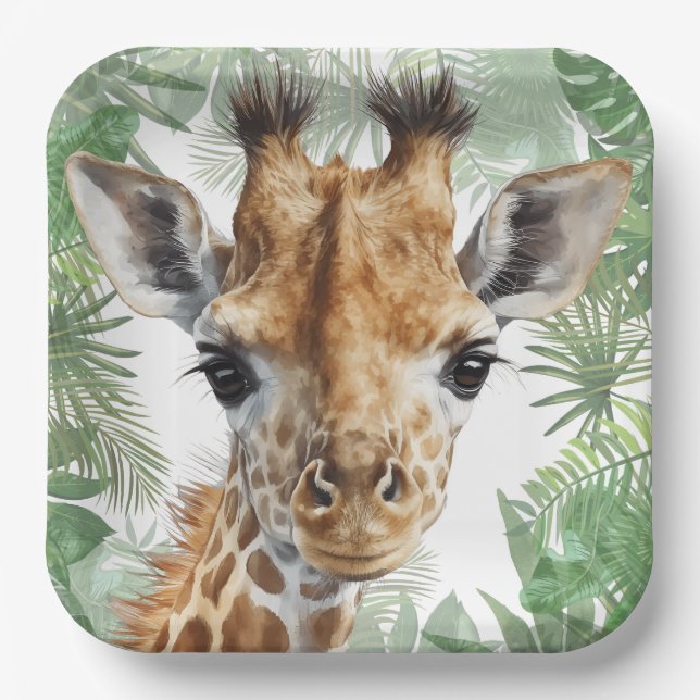 Giraffe Jungle Background  Paper Plate (Front)