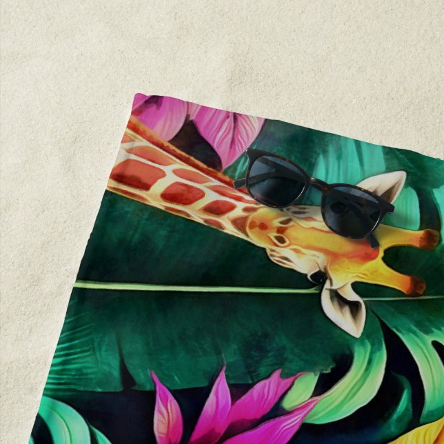 Giraffe Jungle Dreams Seamless Surface Pattern Beach Towel (In Situ)