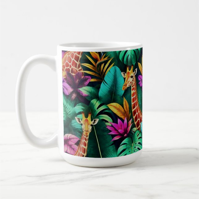 Giraffe Jungle Dreams Seamless Surface Pattern Coffee Mug (Left)