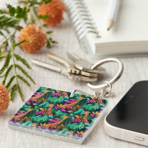 Giraffe Jungle Dreams Seamless Surface Pattern Key Ring