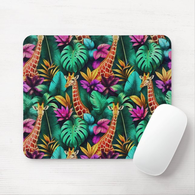 Giraffe Jungle Dreams Seamless Surface Pattern Mouse Mat (With Mouse)