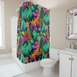 Giraffe Jungle Dreams Seamless Surface Pattern Shower Curtain