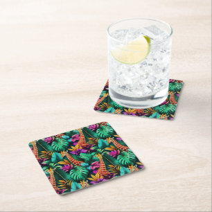 Giraffe Jungle Dreams Seamless Surface Pattern Square Paper Coaster