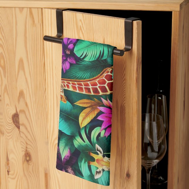 Giraffe Jungle Dreams Seamless Surface Pattern Tea Towel (Thirds Fold)