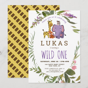Giraffe Jungle Safari Animal 1st Birthday  Invitation