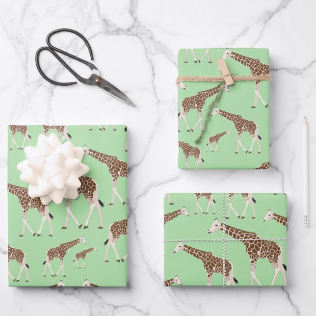 Giraffe Jungle Safari Animal Wrapping Paper Sheet (Front)