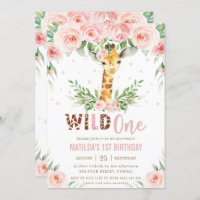 Giraffe Jungle Safari Blush Floral 1st Birthday