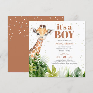 Giraffe Jungle Safari Boy Baby Shower Invitation
