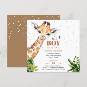 Giraffe Jungle Safari It's a Boy Green Baby Shower Invitation