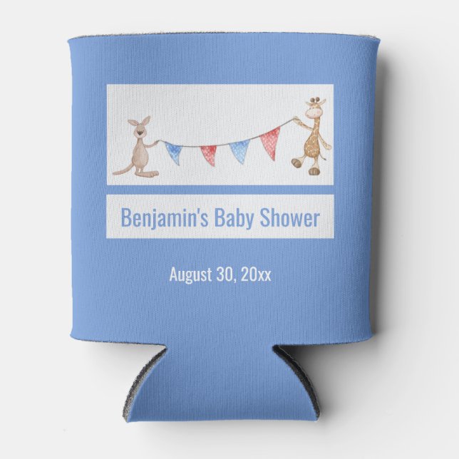 Giraffe Kangaroo Personalised Baby Shower Can Cooler (Front)
