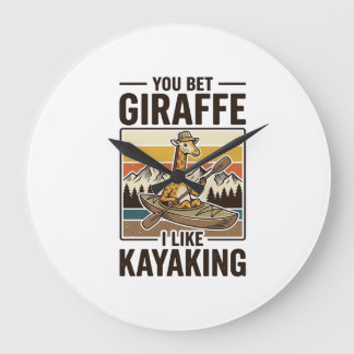 Giraffe Kayaking Vintage Funny T-Shirt Design_1 Large Clock