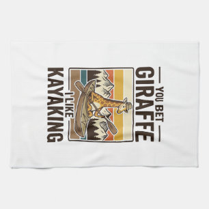 Giraffe Kayaking Vintage Funny T-Shirt Design_1 Tea Towel