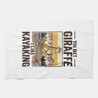 Giraffe Kayaking Vintage Funny T-Shirt Design_1 Tea Towel