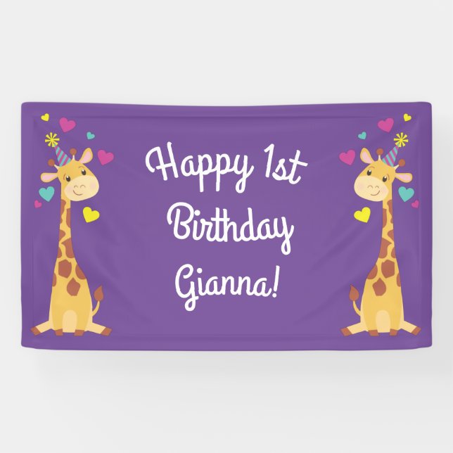 Giraffe Kids Birthday Party Cute Banner (Horizontal)