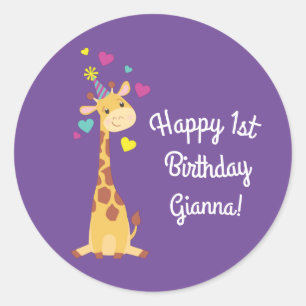 Giraffe Kids Birthday Party Cute Classic Round Sticker