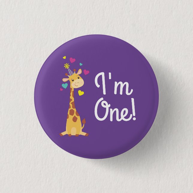 Giraffe Kids Birthday Party Cute I'm One Pin (Front)