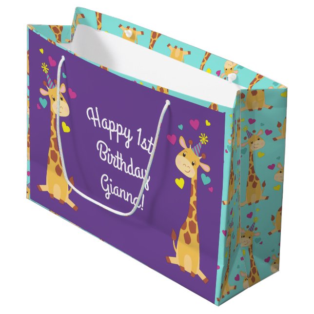 Giraffe Kids Birthday Party Cute Large Gift Bag (Front Angled)
