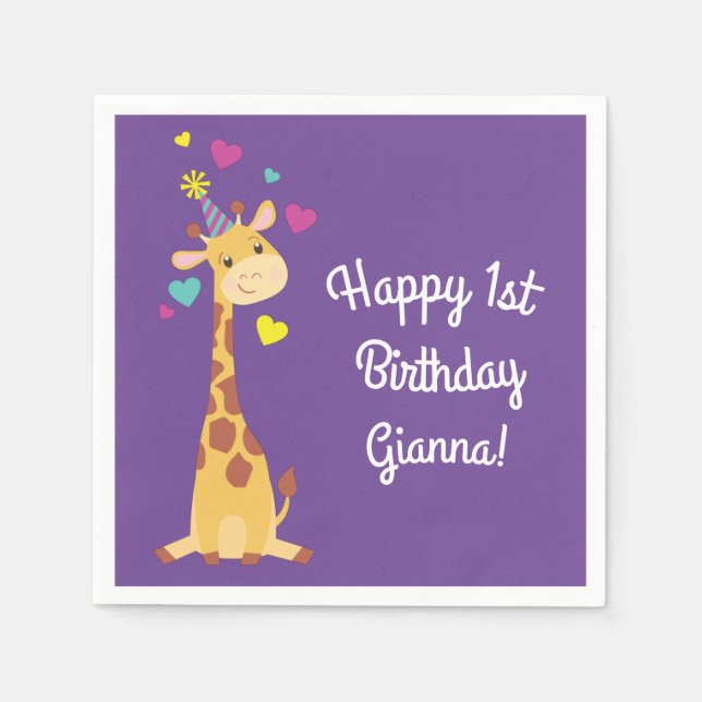 Giraffe Kids Birthday Party Cute Napkin (Front)