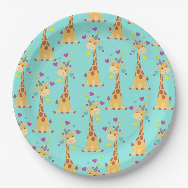 Giraffe Kids Birthday Party Cute Paper Plate (Front)