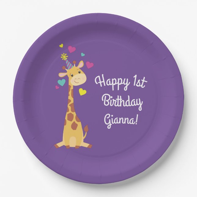 Giraffe Kids Birthday Party Cute Paper Plate (Front)