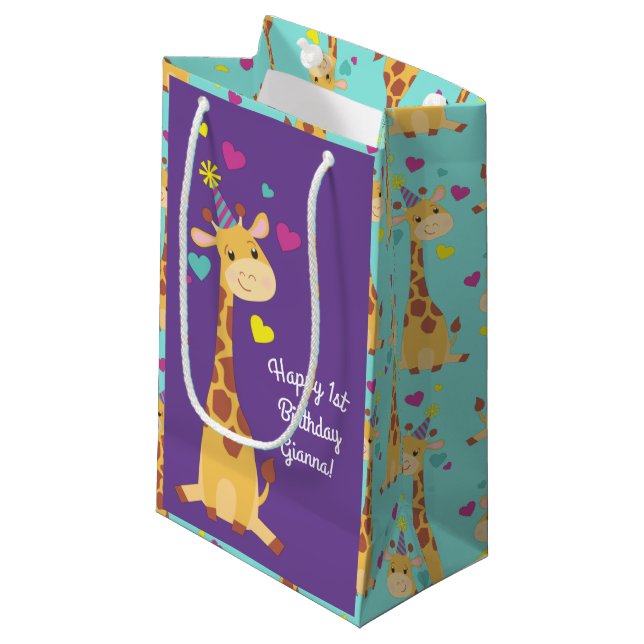 Giraffe Kids Birthday Party Cute Small Gift Bag (Front Angled)