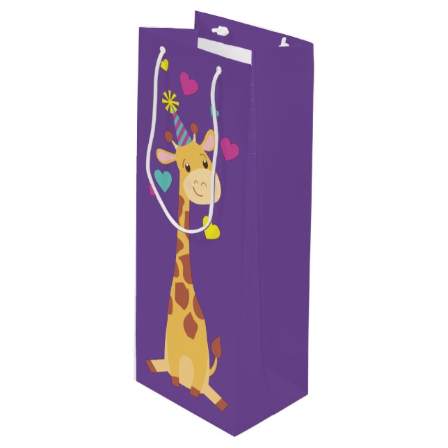 Giraffe Kids Birthday Party Cute Wine Gift Bag (Front Angled)