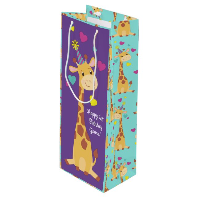 Giraffe Kids Birthday Party Cute Wine Gift Bag (Front Angled)
