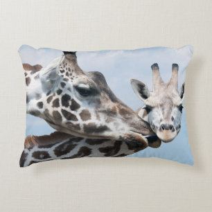 Giraffe Kisses Her Calf Decorative Cushion