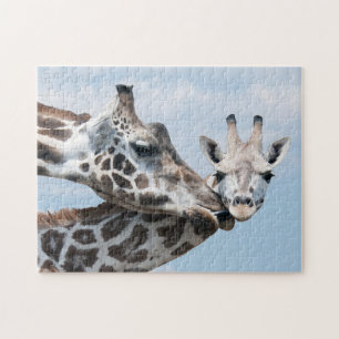 Giraffe Kisses Her Calf Jigsaw Puzzle