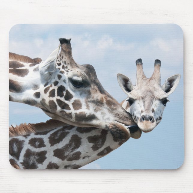 Giraffe Kisses Her Calf Mouse Mat (Front)
