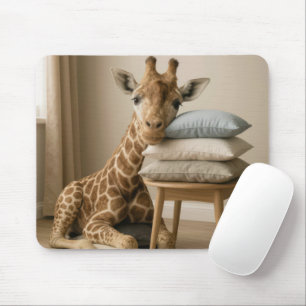 Giraffe Leaning On Pillow Stack Mouse Mat