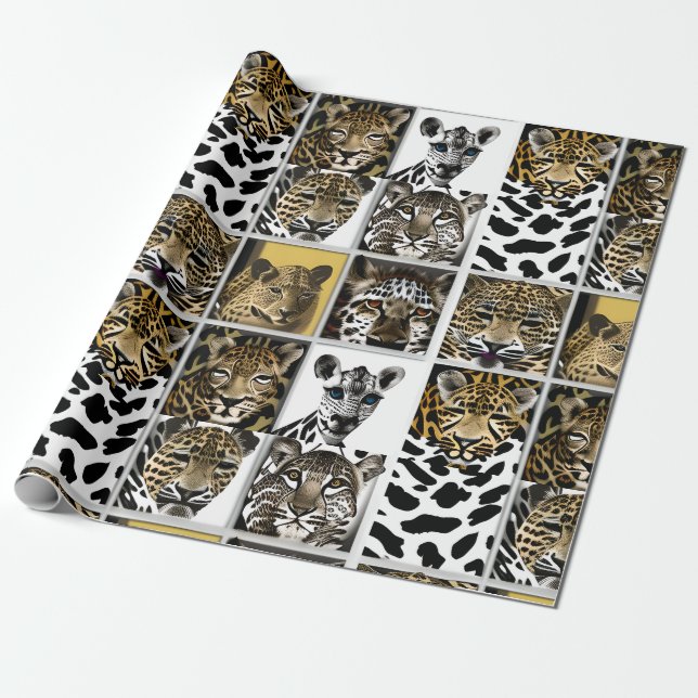 Giraffe, Leopard and Zebra Stripes and Fur Print  Wrapping Paper (Unrolled)