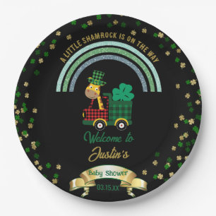 Giraffe Leprechaun Rainbow Baby Shower Welcome Paper Plate