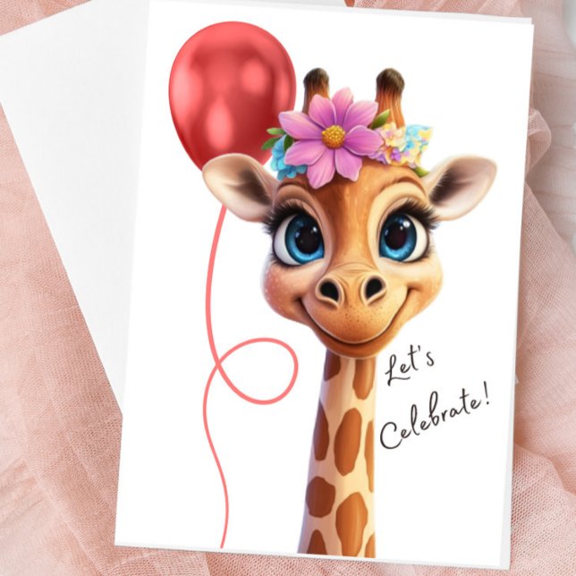 Giraffe Let’s Celebrate Greeting Card (Cute Giraffe Blank Greeting Card)
