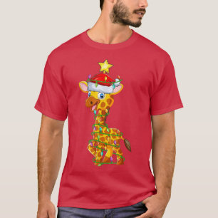 Giraffe Lighting Xmas Tree Matching Giraffe Christ T-Shirt