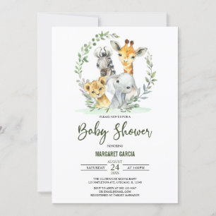 Giraffe Lion Safari Jungle Animals Baby Shower Invitation
