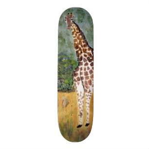 Giraffe looking skateboard