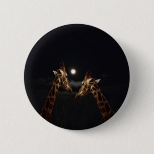 Giraffe Love In The Moonlight, 6 Cm Round Badge