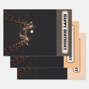 Giraffe Love In The Moonlight, Birthday Wrapping Paper Sheet