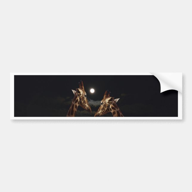 Giraffe Love In The Moonlight, Bumper Sticker (Front)